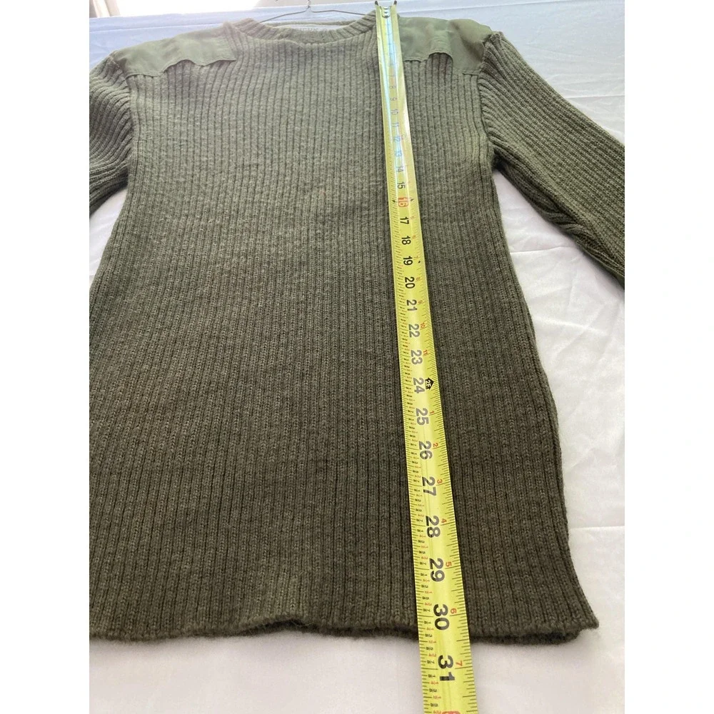 Vtg Military Sweater Mens L(44) Olive Wool Crew Military Army Commando Patches